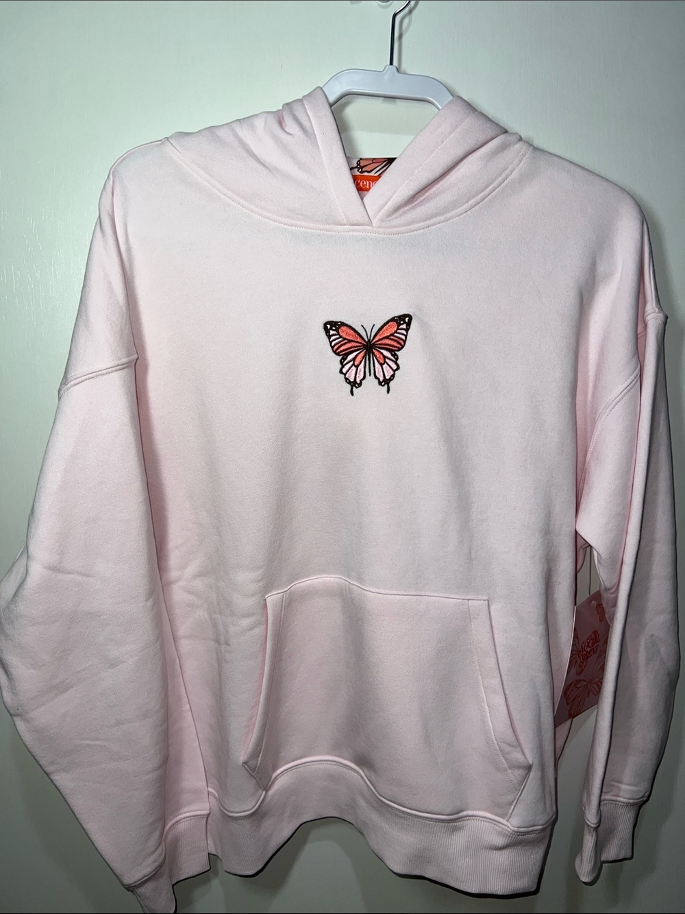 Social Scene M Pink Butterfly Embroidered Hoodie